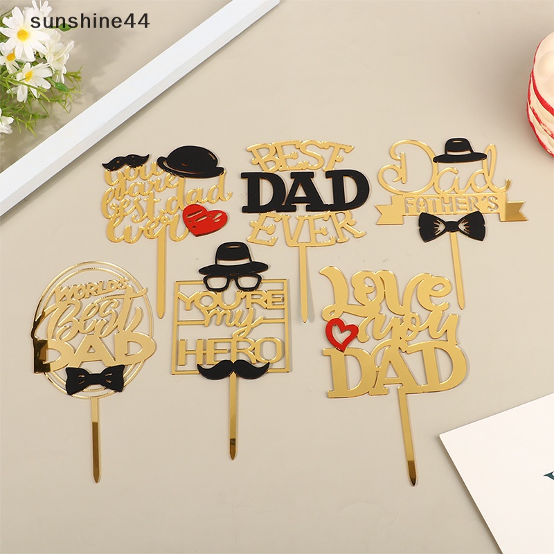 Sunshine Hiasan Kue Pesta Hari Ayah Gold Hitam Akrilik Daddy Birthday Cake Topper ID