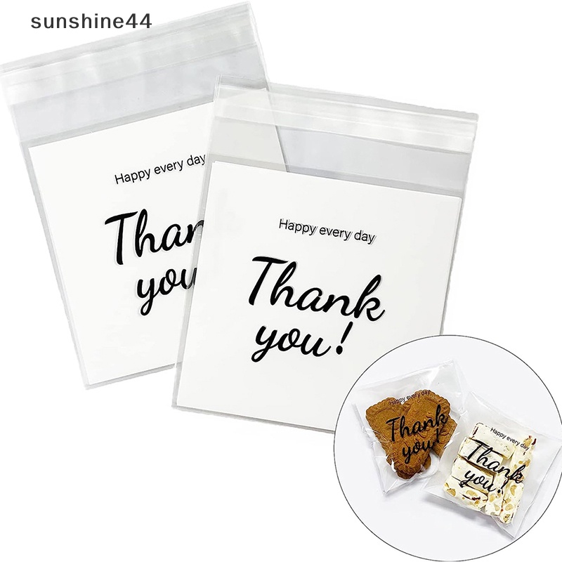 Sunshine 100Pcs/Pack Thank You Kantong Bening Perekat Diri Permen Cookie Bakery Pastry Bags ID