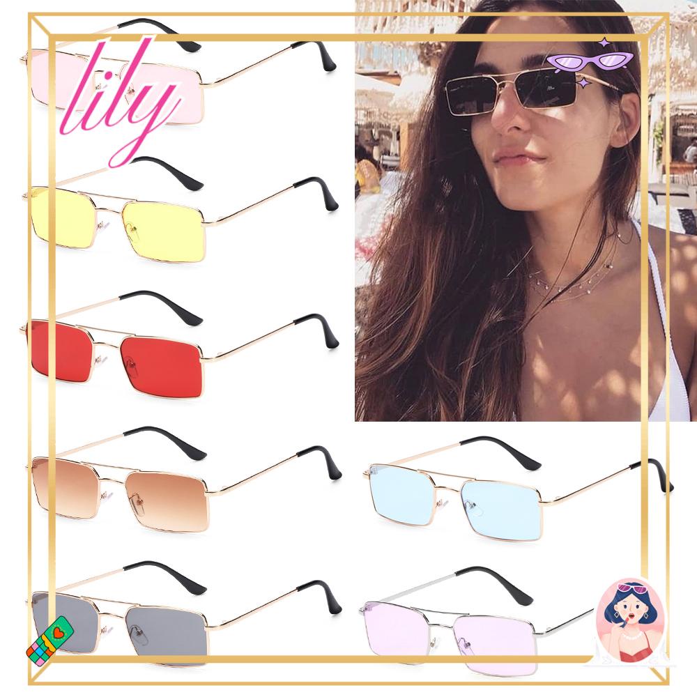 Lily Kacamata Hitam Retro Persegi Panjang Fashion Untuk Wanita Dan Pria Bingkai Logam Bingkai Kecil