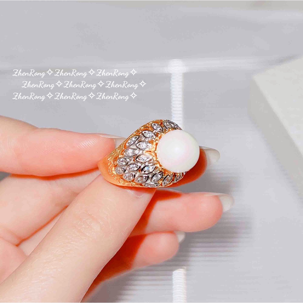 Goldkingdom Aksesoris Perhiasan Fashion Ready Stock Itali Ukir Emas Australia Mutiara Putih Cincin Anting Liontin Kalung Set