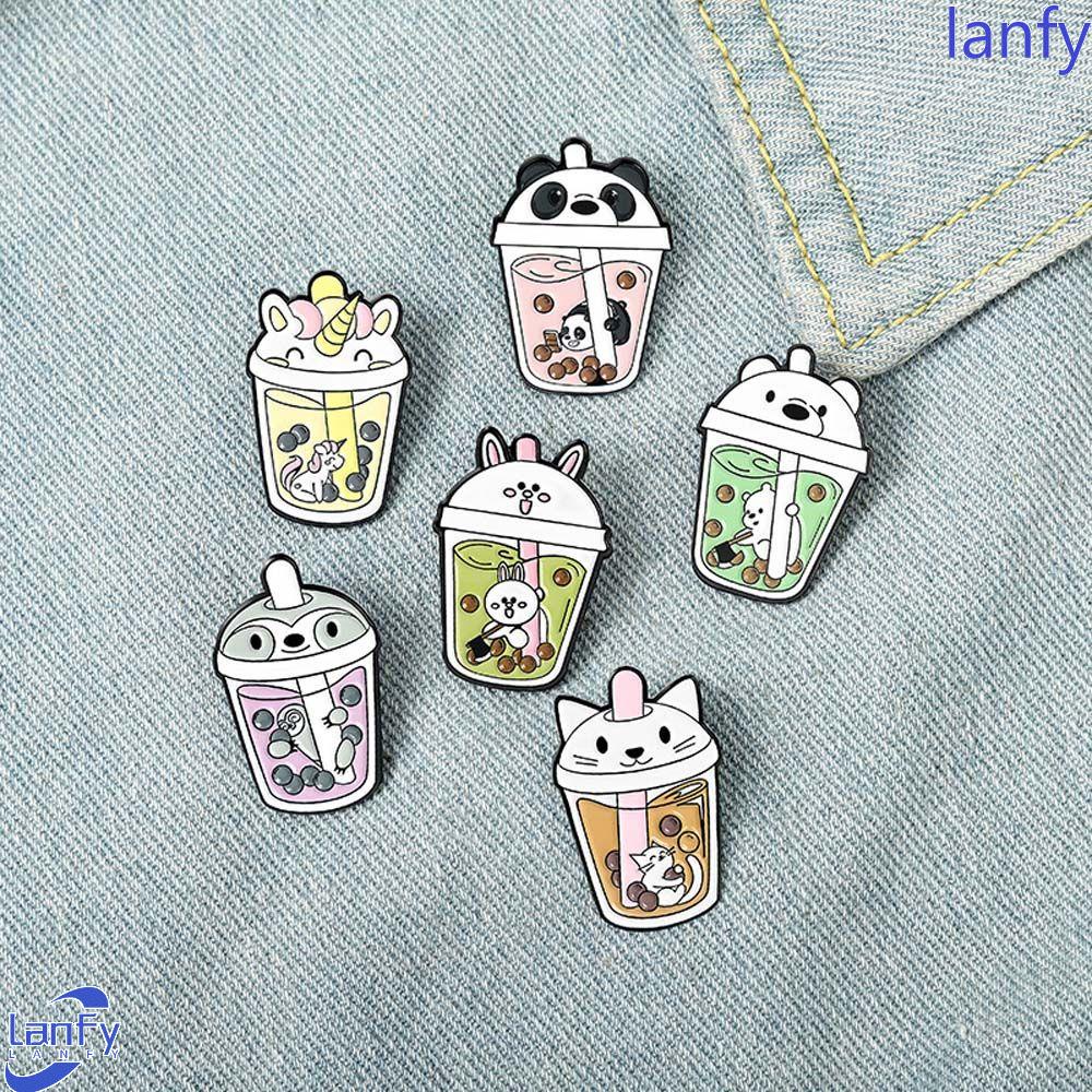 Lanfy Milk Tea Pet Bros Lucu Kartun Teh Susu Lencana Pin Kerah Pin Bentuk Hewan Enamel Pin