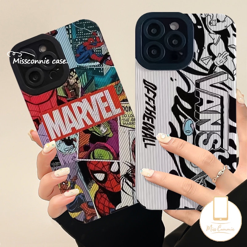 Kartun Anime M.ARVEL Case Kompatibel Untuk iPhone 7Plus 8Plus XR X XS Max11 14 12 13 Pro Max Trendi Merek V.ANS Mewah Tekstur Kulit Lembut Shockproof Back Cover