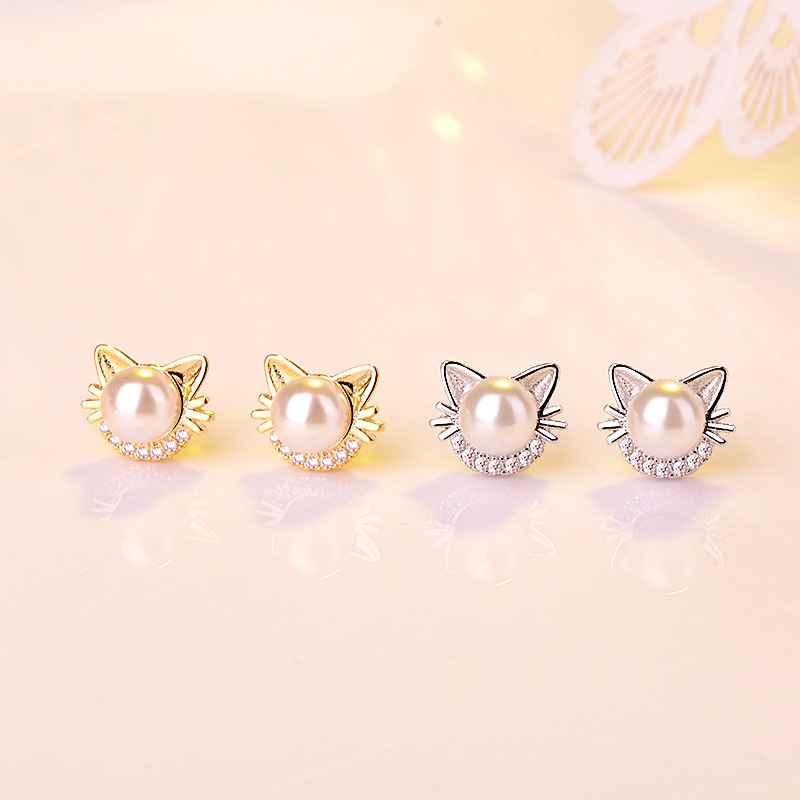 Goldkingdom Aksesoris Perhiasan Fashion Ready Stock Indah Mutiara Kucing Bertabur Anting Perhiasan Perak Anting Grosir