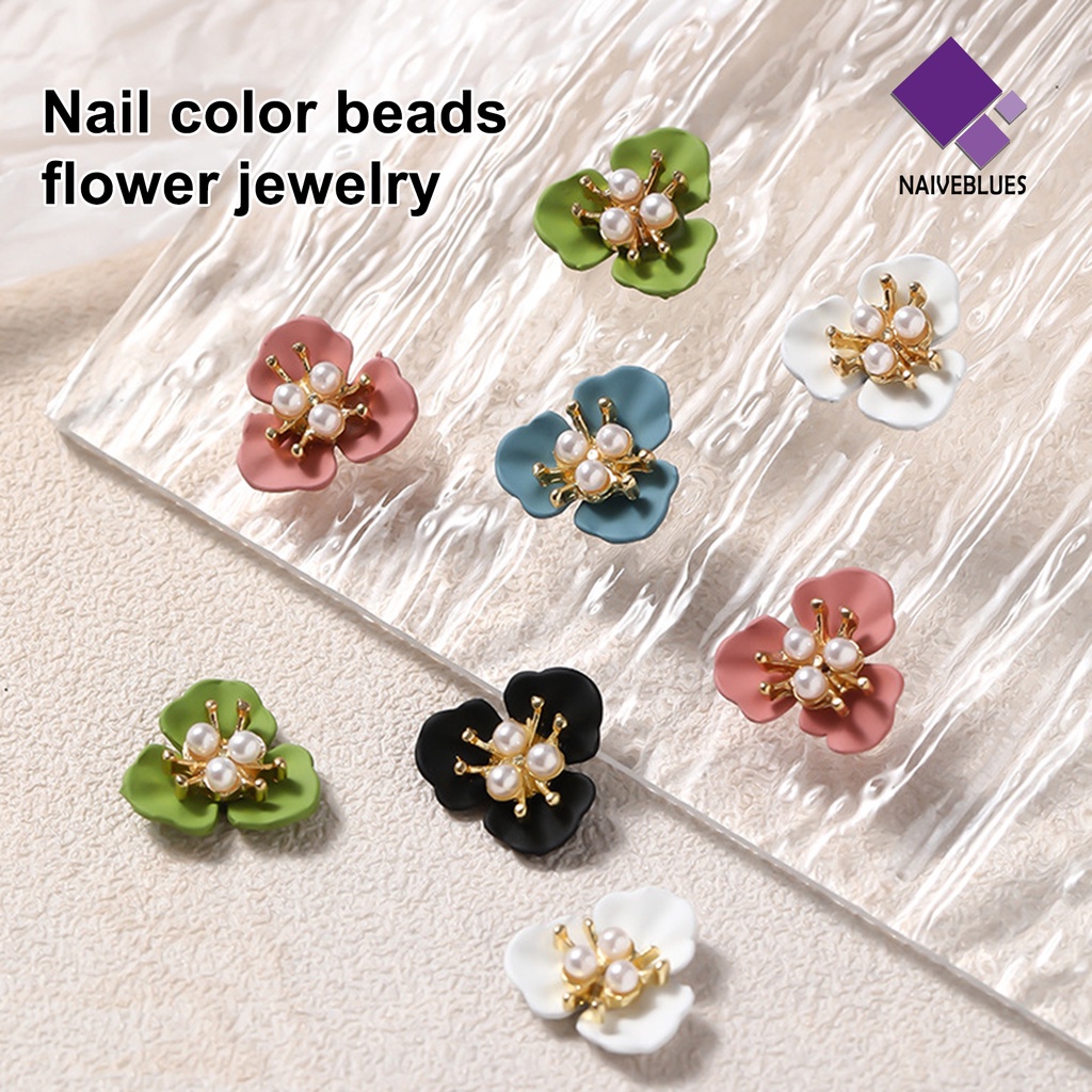 [naiveblues] 5pcs Bunga Dekorasi Kuku Modis Gaya Aksesoris Kuku Mutiara Flower Nail Stud Untuk