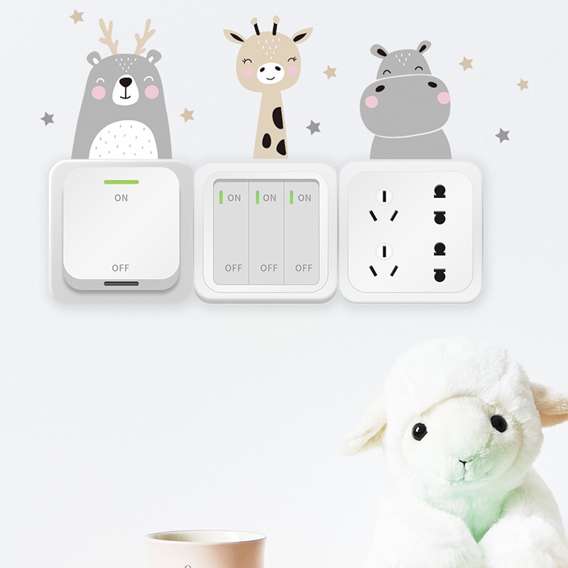 [Harga Grosir] Kartun Lucu Singa Gajah Kelinci Hewan Saklar Stiker Dinding/Self-adhesive Power Socket Paster/Kamar Bayi DIY Art Wall Decals