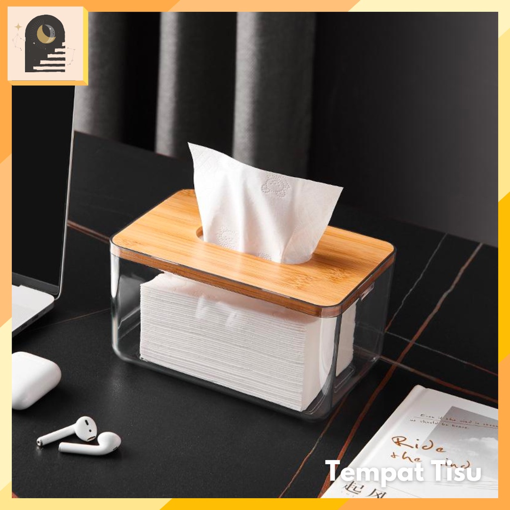	 Either.id - Tempat Tisu Kotak Tisu Kayu Transparan Kotak Tissue Kamar Mandi Dapur Tempat Tisue Organizer Modern Aesthetic HSB639	
