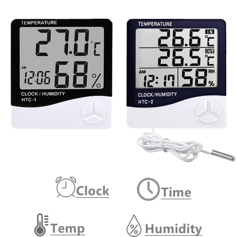 Hygrometer HTC Termometer Ruangan Digital LCD Alat Ukur Suhu Ruangan