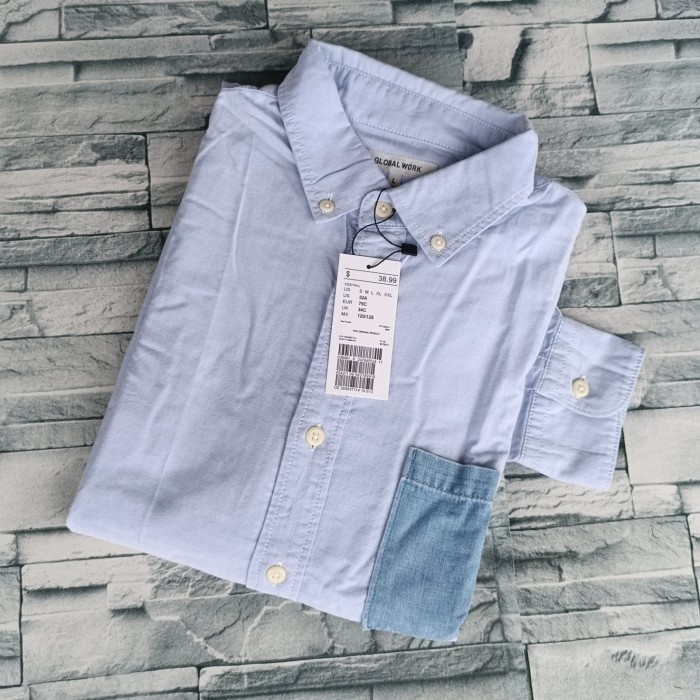 Kemeja pria global work original Kemeja pria lengan panjang terbaru