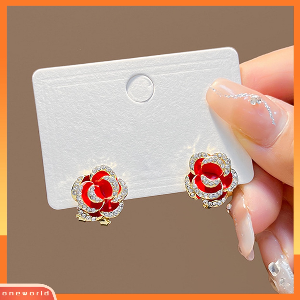 [EONE] 1pasang Drop Earrings French Romantic Gentle Vintage Manis Elegan Dress Up Alloy Bunga Mawar Telinga Klip Aksesoris Fashion