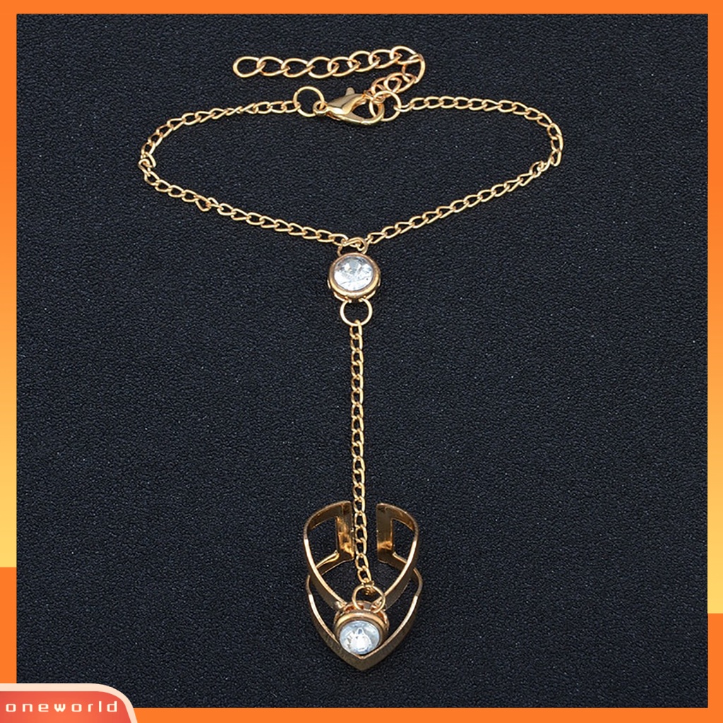 [EONE] Gelang Cincin Wanita Warna Solid Alloy Geometris Berlian Imitasi Hias Lady Chain Ring Untuk Prom