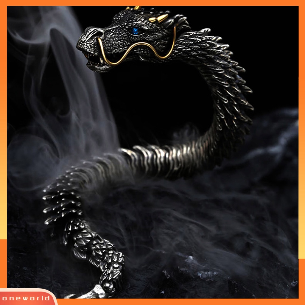 [EONE] Pria Gelang Adjustable Hypoallergenic Hip-hop Distress Koleksi Perhiasan Aksesoris Tembaga Gaya Retro Kepala Naga Laki-Laki Cuff Bangle Untuk Pesta