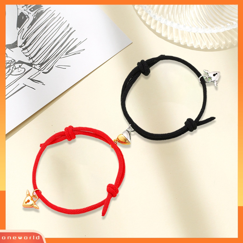 [EONE] 1pasang ic Gelang Nilon Tali Tangan Buatan Tangan Adjustable Electroplating Liontin Tidak Luntur Hias Pecinta Menarik Atraksi Jantung Gelang Perhiasan Aksesori