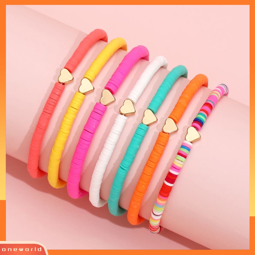 [EONE] Gelang Perempuan Manik-Manik Gaya Bohemian Buatan Tangan Hias Pengerjaan Halus Hias Ringan Multicolor Polymer Clay Flat Beads Bracelet Wanita Aksesori