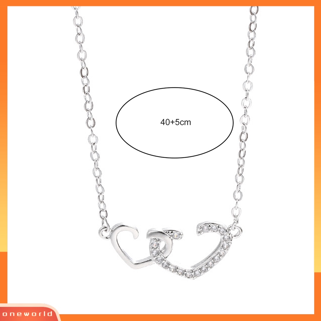 [EONE] Wanita Kalung Berlian Imitasi Mengkilap Elegan Hias Adjustable Perhiasan Hadiah Manis Berongga Ganda Cinta Hati Liontin Kalung Rantai Klavikula Untuk Pesta