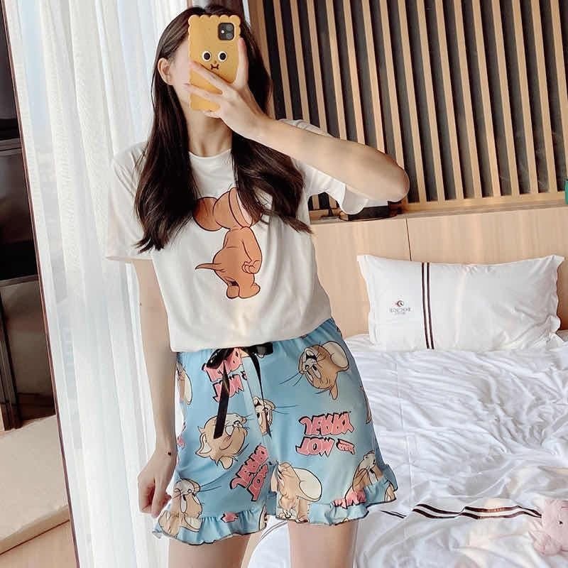 BEFAST - ZRD OOTD WANITA SETELAN DENA / setelan piyama / Baju Tidur Wanita Keluaran Terbaru / Pakaian Wanita Terlaris / Set Atasan Kaos Lengan Pendek+Celana Pendek / Oneset Motif Kartun / Piyama Wanita Termurah