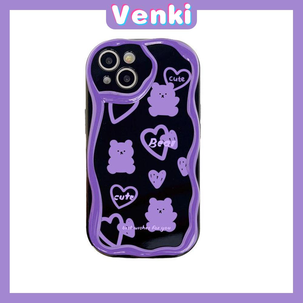 VENKI - For iPhone 11 iPhone Case 3D Curved Edge Wave Glossy Black TPU Airbag Shockproof Camera Cover Purple Bear Compatible with iPhone 14 13 Pro max 12 Pro Max xr xs max 7 8Plus