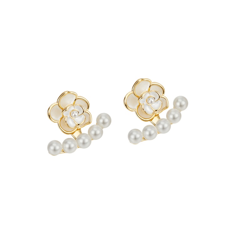 Anting Mutiara Camellia Retro Prancis Mewah Anting Perhiasan Telinga Untuk Wanita Perempuan