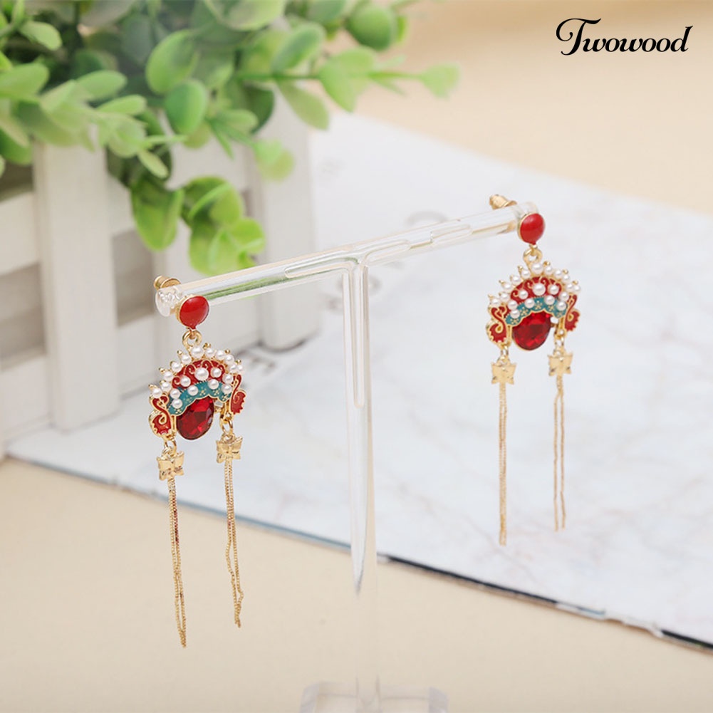 Twowood Cina Beijing Opera Makeup Wajah Menjuntai Anting Rumbai Eardrops Perhiasan Hadiah