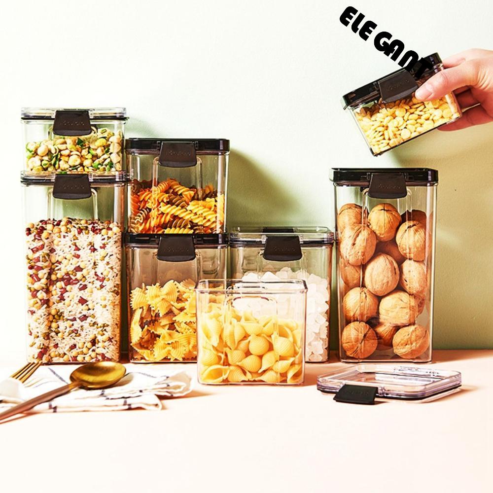 [Elegan] Food Canister Kitchen Grain Kedap Udara Stackable Dengan Tutup Plastik Organizer Kaleng Tetap Segar Toples