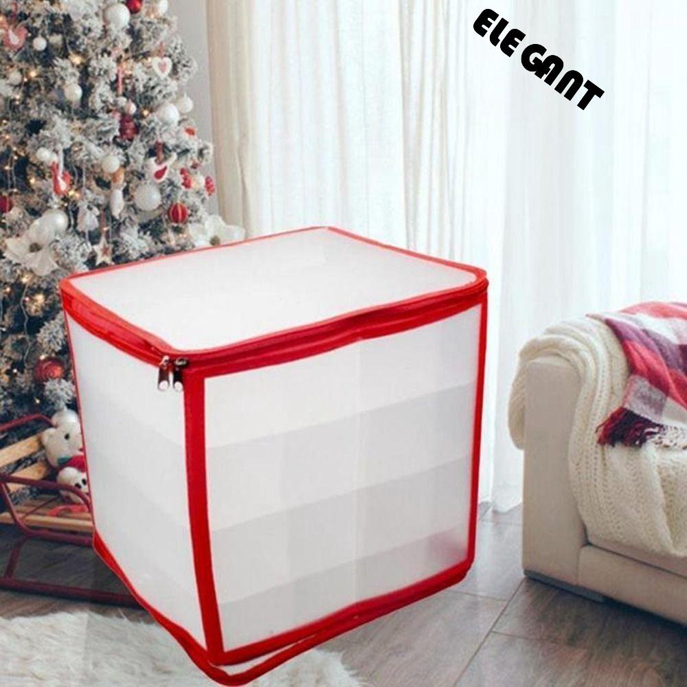 [Elegan] Christmas Ball Organizer Merah Transparan Dengan Tutup Tahan Lama Kapasitas Besar Sortiran Mainan Organizer