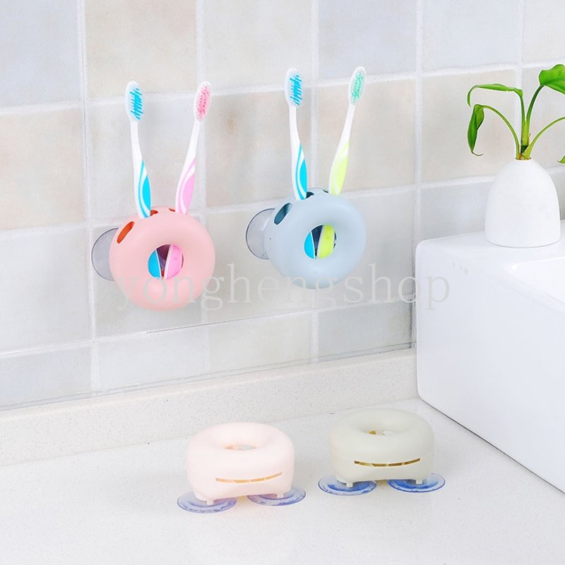 4lubang Tempat Sikat Gigi Tooth Brush Razor Rack Dengan Suction Cup Dinding Lucu Berbentuk Donat Rak Penyimpanan Organizer Kamar Mandi