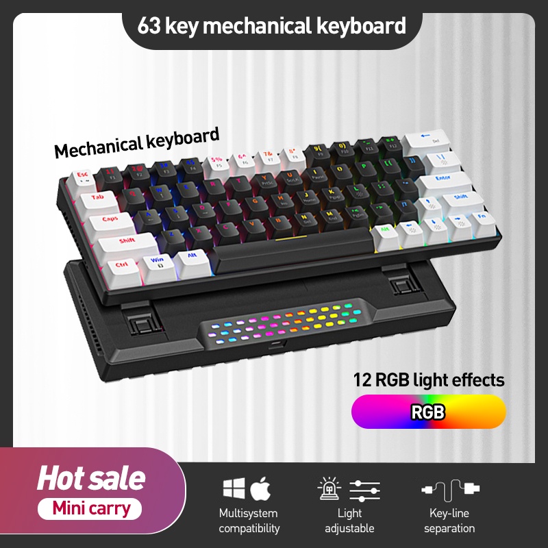 63keys Keyboard Mekanik Kabel Gaming Keyboard Blue Red Switch Tombol Keyboard RGB Cahaya
