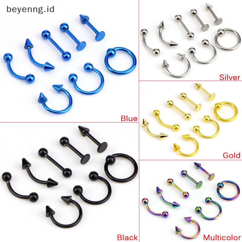 Beyen Campur 8PCS 16G Stainless Steel Helix Perhiasan Telinga Alis Hidung Bibir Rings ID
