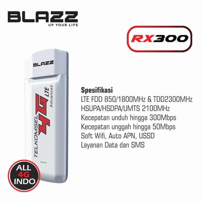 USB MODEM BLAZZ RX300 4G LTE UNLOCK ( SUPPORT ALL OPERATORS INDONESIA) - Putih