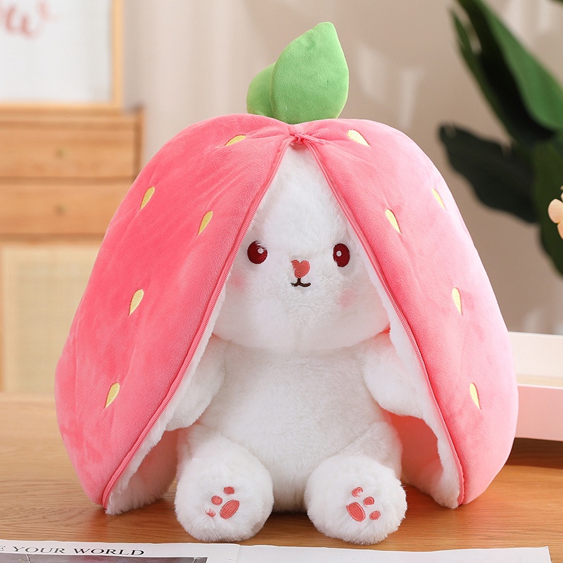 Kreatif Transformasi Boneka Plush Strawberry Kelinci Mainan Mewah Wortel Flip Boneka Kelinci Putih Hadiah Anak