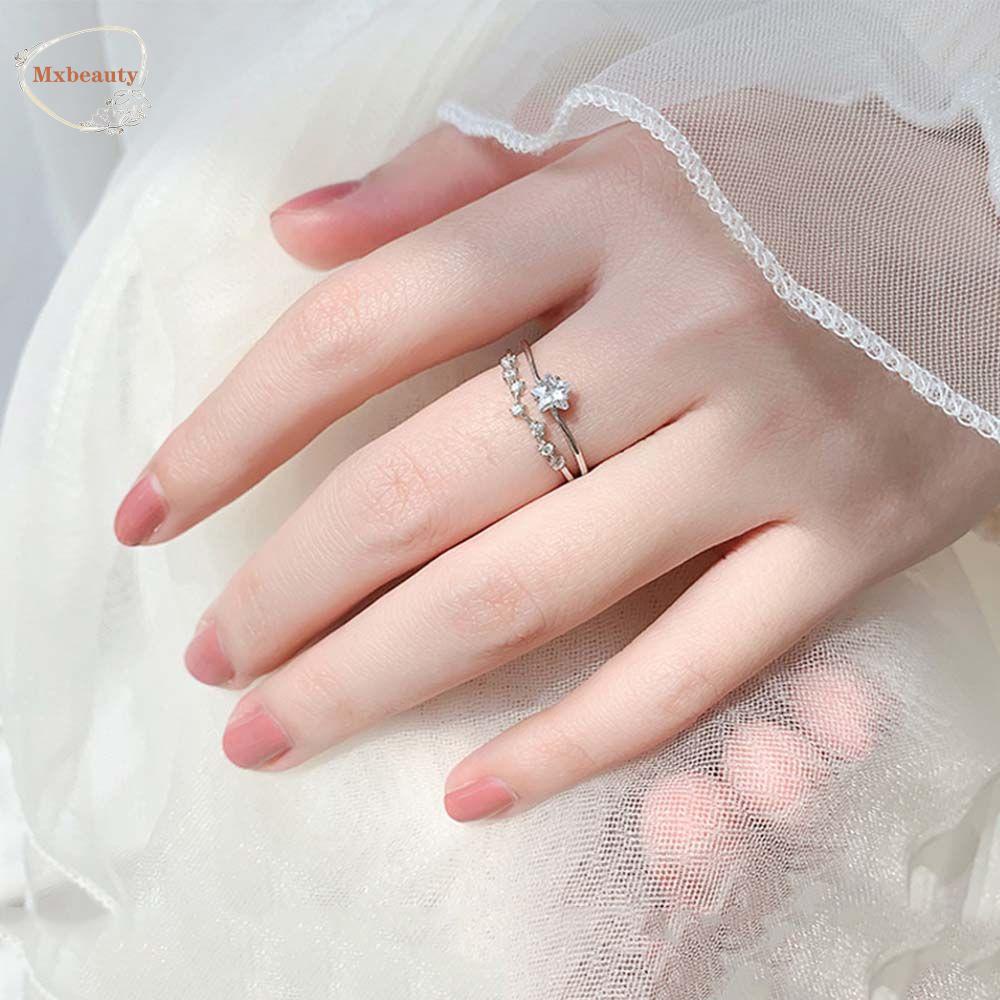 Mxbeauty Wanita Pembukaan Cincin Elegan Temperamen Gadis Hadiah Jari Perhiasan Zirkon Gaya Korea Twinkle Star Finger Rings