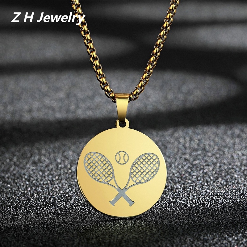 Z H Perhiasan Stainless Steel Raket Tenis Liontin Pria Kalung Fashion Retro Hip Hop Pesta Perhiasan Aksesoris Hadiah Ulang Tahun