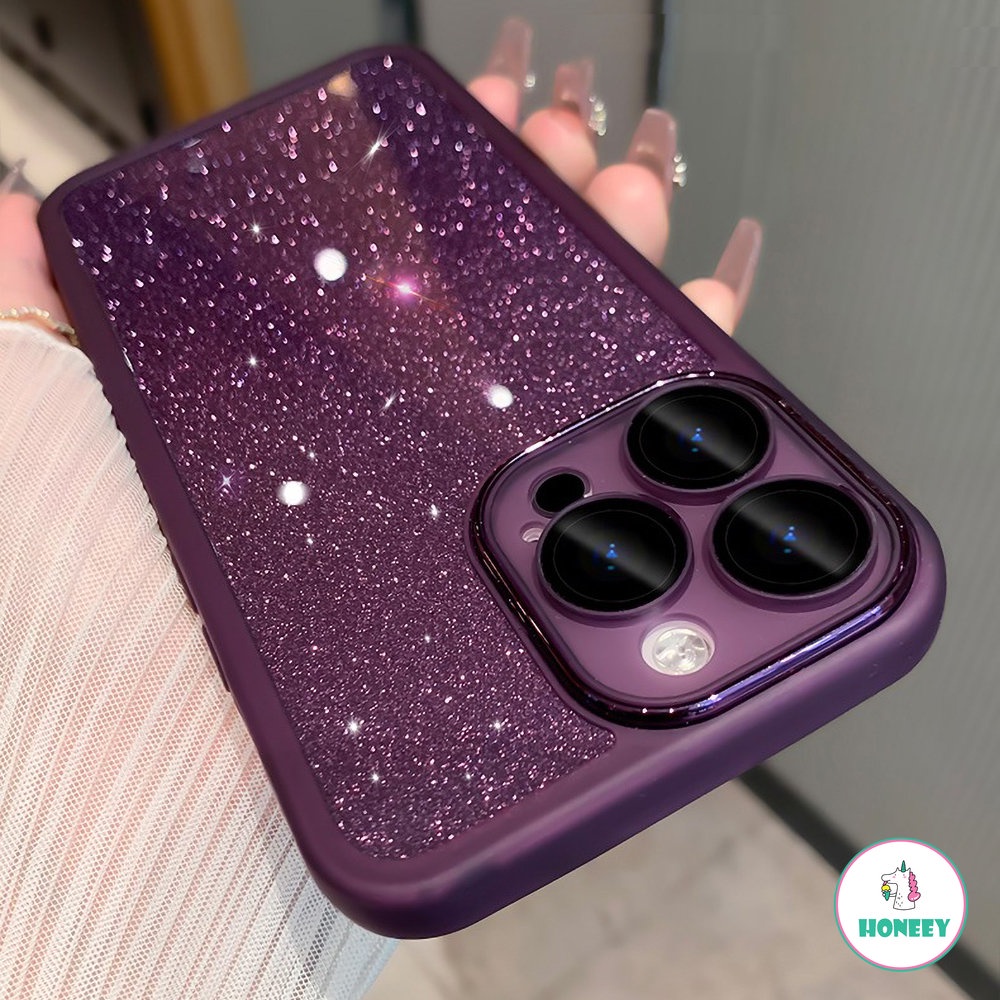 IPHONE Glitter Ungu Dengan Kartu Laser Case Untuk Iphone14 12 13 11 Pro Max Mewah Logam Lensa Bumper Pelindung Lembut Penutup Belakang