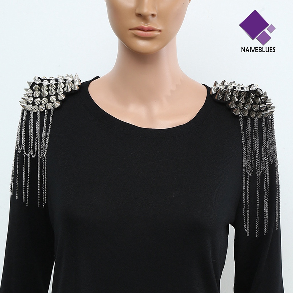 &lt; Naiveblues &gt; Rumbai Epaulet Rumbai Rantai Berlian Imitasi Aksesoris Pakaian Menawan Hias Temperamen Bahu Epaulette Wanita