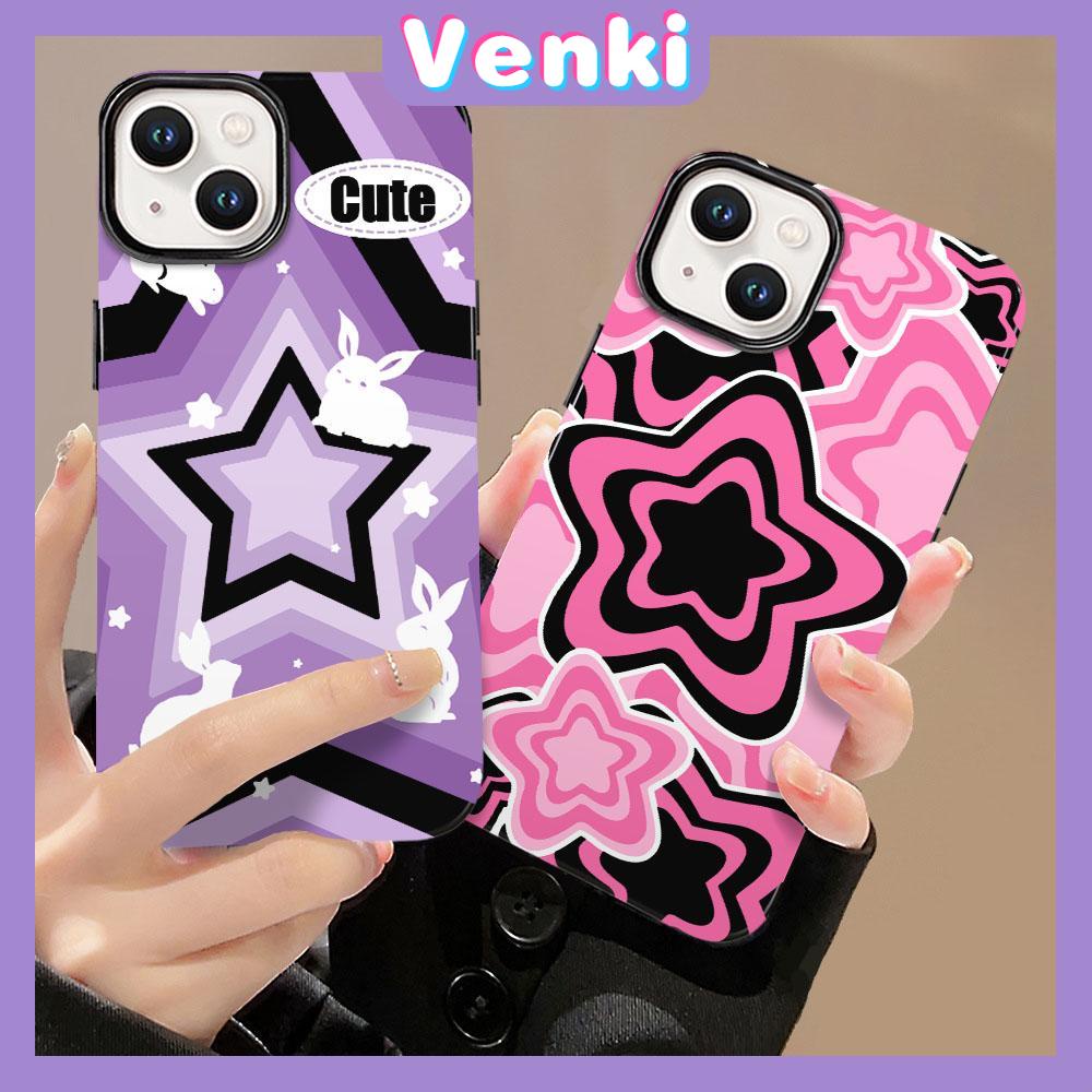 VENKI - For iPhone 11 iPhone Case Black Glossy TPU Soft Case Shockproof Protection Camera Cool Purple Pink Stars Compatible with iPhone 14 13 Pro max 12 Pro Max xr xs max 7 8Plus