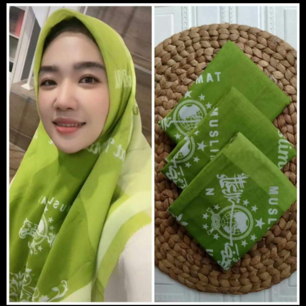 KERUDUNG JILBAB HIJAB Krudung SEGI EMPAT MOTIF Muslimat  FATAYAT NU  Hitam Hijau Putih Coklat TERBAR