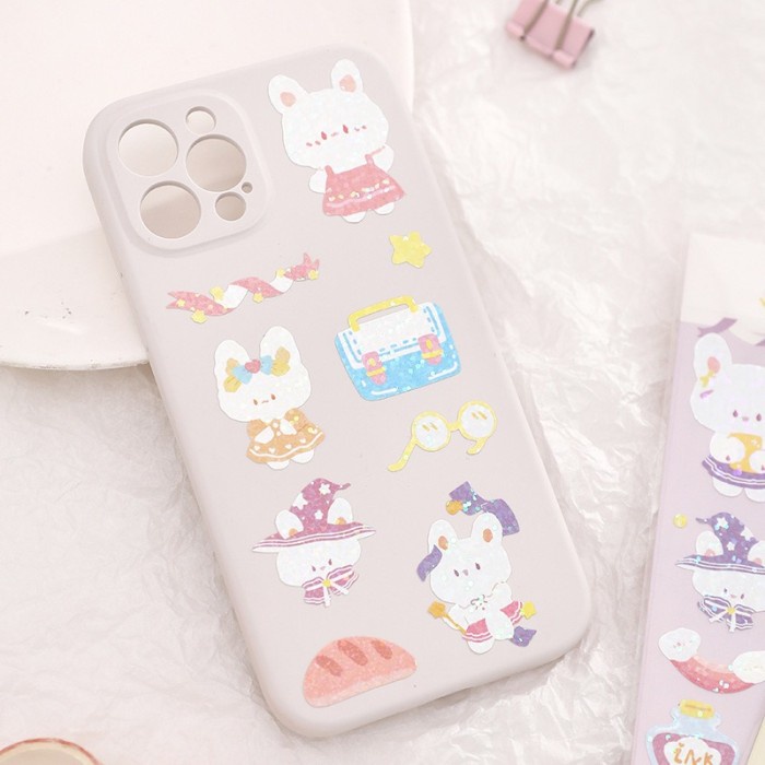 

Bunny Glittery Sticker / Stiker Hiasan Bujo Diary Bullet Journaling Tepak Botol Minum Lucu Waterproof DIY Scrapbook 2