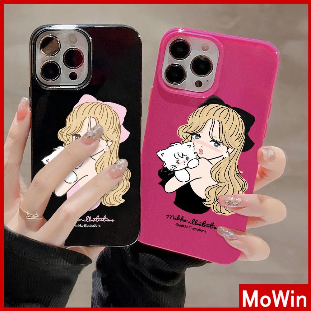 For iPhone 14 Pro Max iPhone Case Black Pink Glossy TPU Soft Case Shockproof Protection Camera Cute Girl Compatible with iPhone 13 Pro max 12 Pro Max 11 xr xs max 7Plus 8Plus