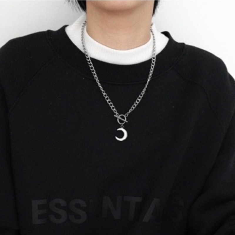 Sweet Cool Style Moon Sweatshirt Kalung Wanita Hip-Hop Trendi Titanium Steel Rantai Klavikula All-