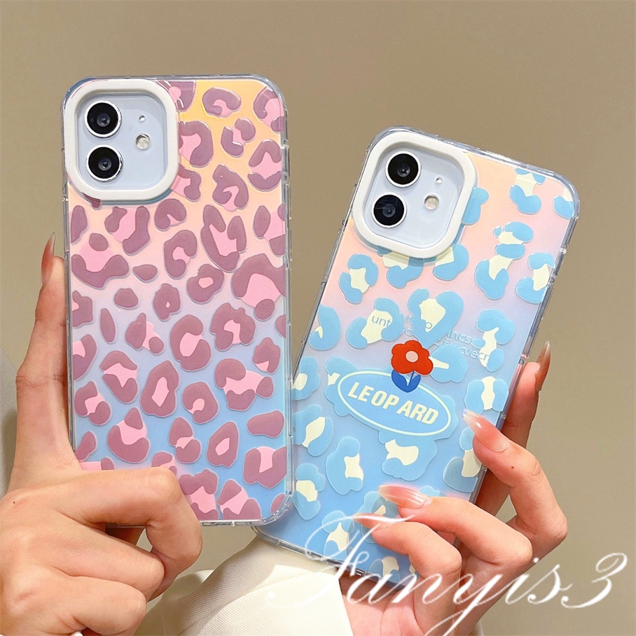 Compatible For IPhone 14 13 12 11 Pro Max X XR Xs Max 8 7 Plus SE 2020 Kompatibel Untuk Pink Biru Leopard Print IMD Laser Gradiasi Ponsel Case TPU Lembut Shockproof Cover Pelindung