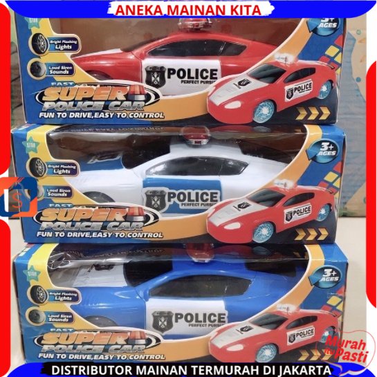 Mainan Anak Mobil Polisi baterai Super Police Car Ada Musik Dan Ban BerLampu / Mainan Anak Laki Laki BerSNI Murah