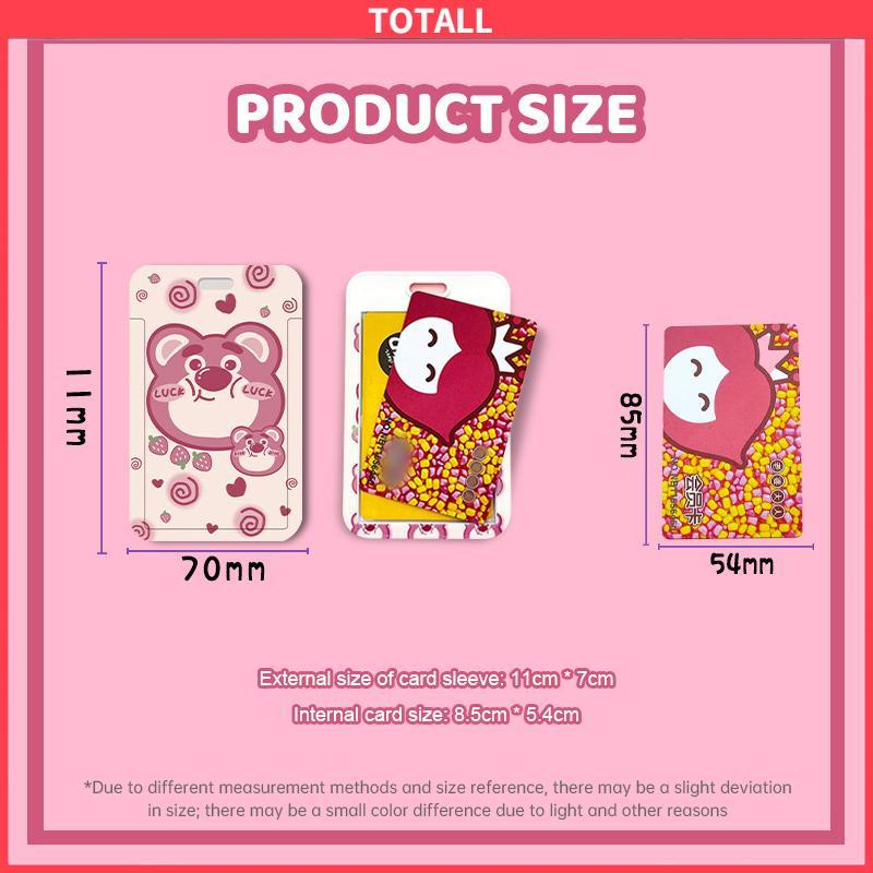 COD Strawberry Bear Slid Cover Plastik Kartun Set Kartu Mahasiswa Kampus Kartu Tali Panjang Pelindung-Totall