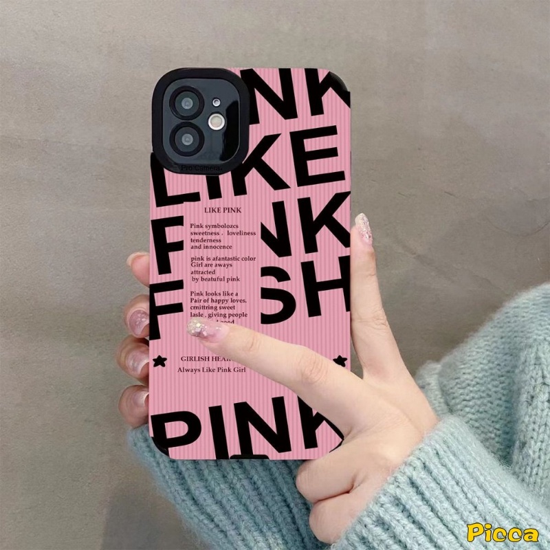 IPHONE Retro Trendi Merek Sederhana Pink Huruf Inggris Case Kompatibel Untuk Iphone14 11 13 12 Pro MAX 7Plus XR X7 8 Plus XS MAX Tekstur Kulit Mewah Lembut Silicon Phone Cover