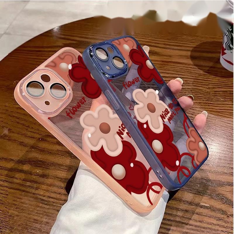 IPHONE Tigawarna Casing Ponsel Desain Bunga Vintage Transparan Kompatibel Dengan Iphone12 13 14 11 Pro Max X Xs Max Xr Nnbqq