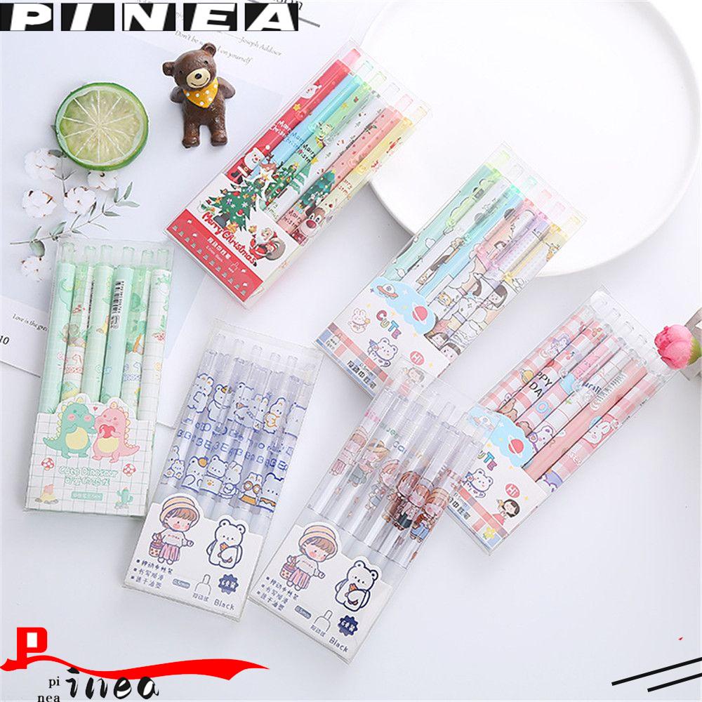 Nanas 6Pcs/Set Gel Pen Hadiah Perlengkapan Menulis Sekolah Siswa Cepat Kering Hitam