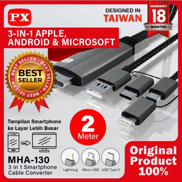PX Cable USB/Micro/Lightning Converter 3in1 2M MHA130