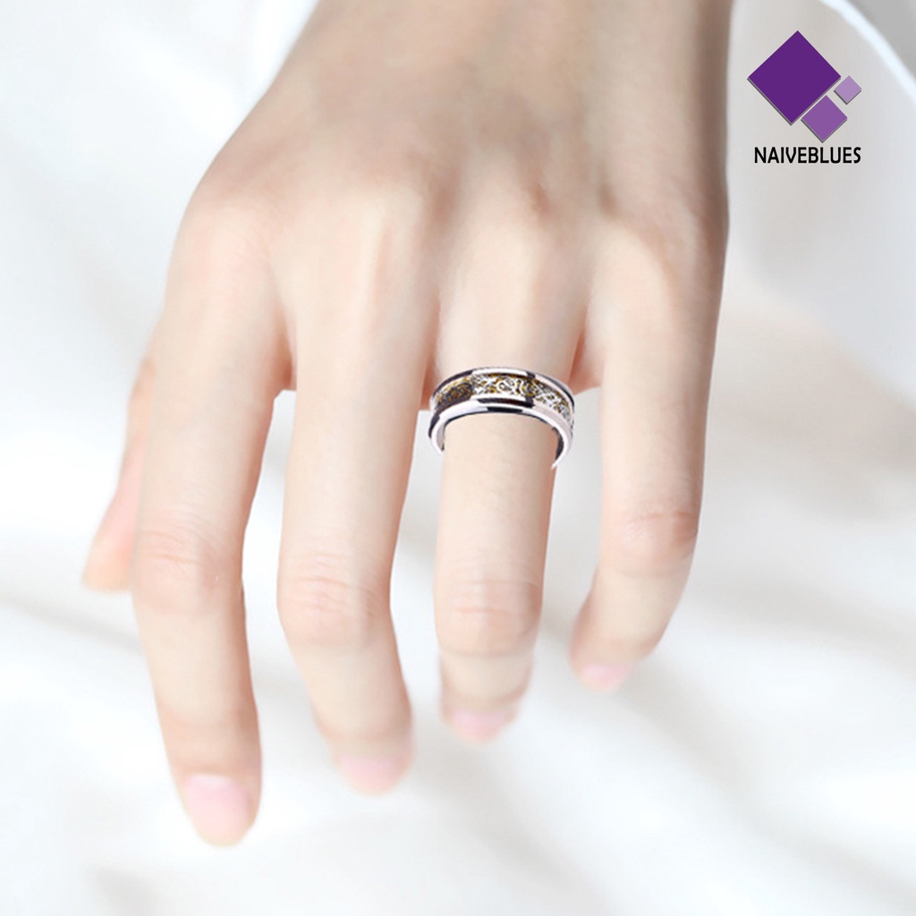 &lt; Naiveblues &gt; Unisex Pola Naga Berlian Imitasi Cincin Baja Titanium Perhiasan Pertunangan