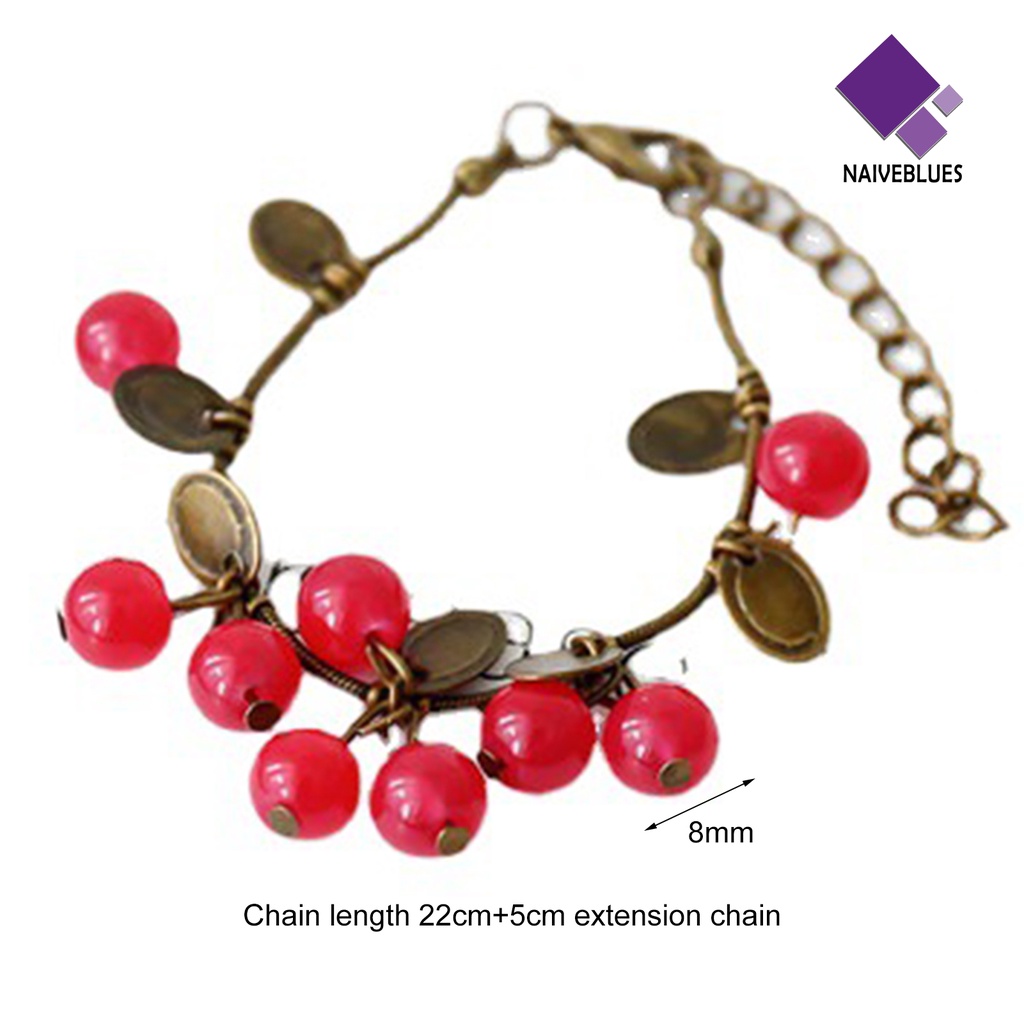 &lt; Naiveblues &gt; Vintage Paduan Gelang Artistik Manis Cherry Dekorasi Wanita Gelang Kehidupan Sehari-Hari