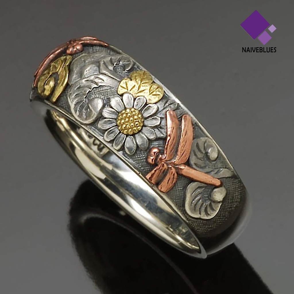 &lt; Naiveblues &gt; Cincin Perhiasan Cincin Capung Antik Bahan Alloy Cincin Bunga Matahari Untuk