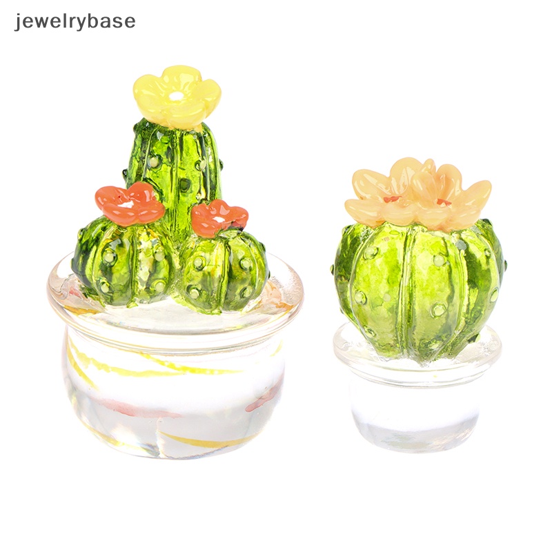 [jewelrybase] Ornamen Patung Kaktus Kaca Mini Decor Lucu Miniatur Desktop Craft Butik