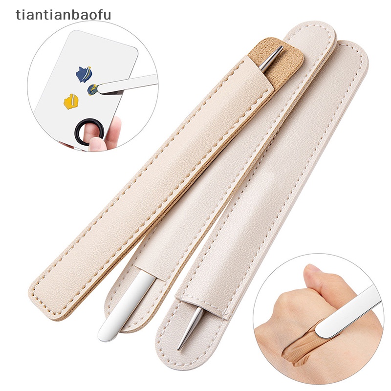 [tiantianbaofu] Spatula Toner Makeup Kepala Ganda Bahan Stainless Steel Dengan Tas PU Mixing Stick Butik